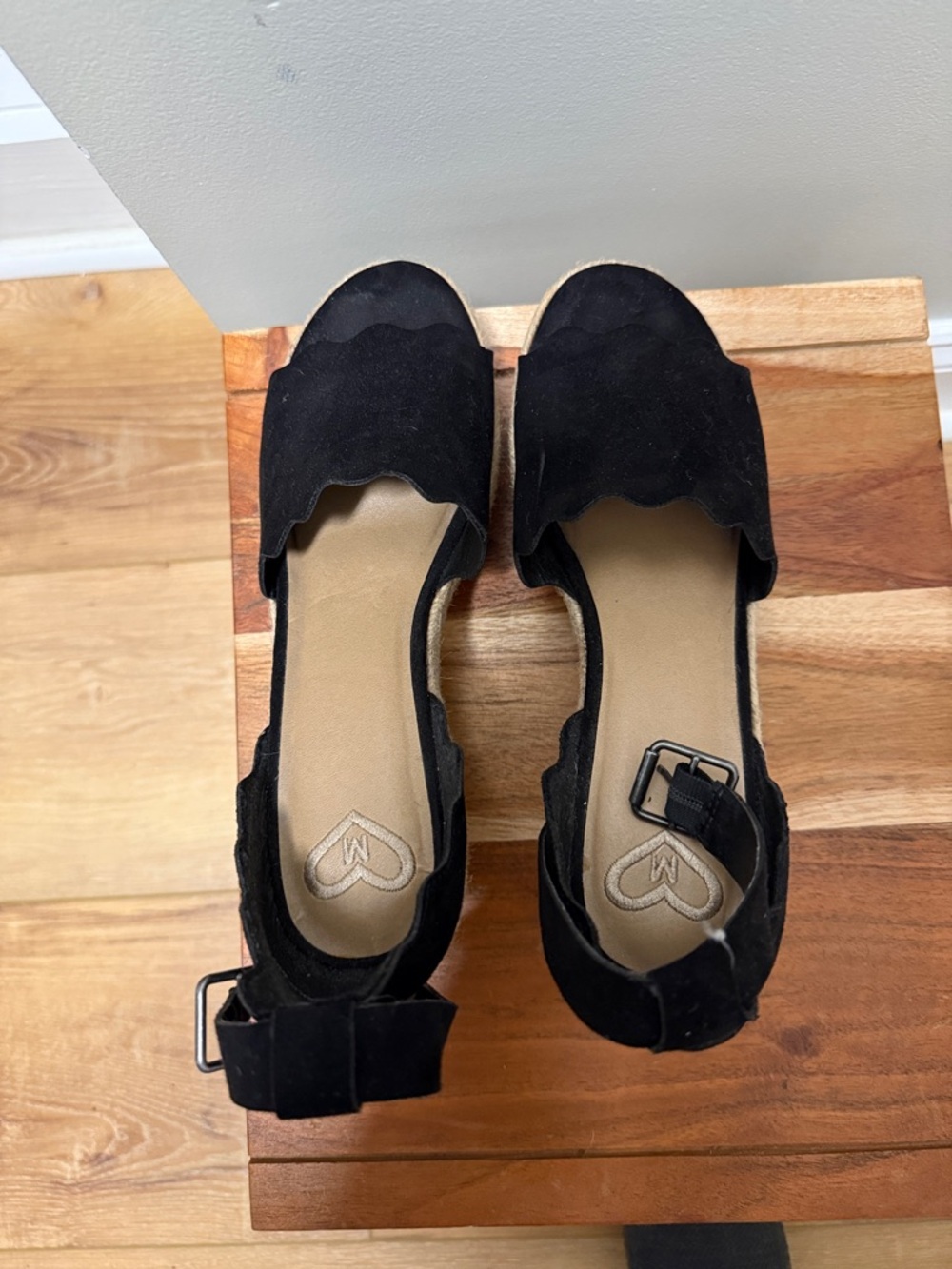 Madeline Black Scallop Espadrille Sandals with Ankle Strap